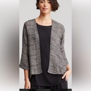 Eileen Fisher Blk/Gray Organic Linen Gauze Strata Kimono Jacket size XS feet S